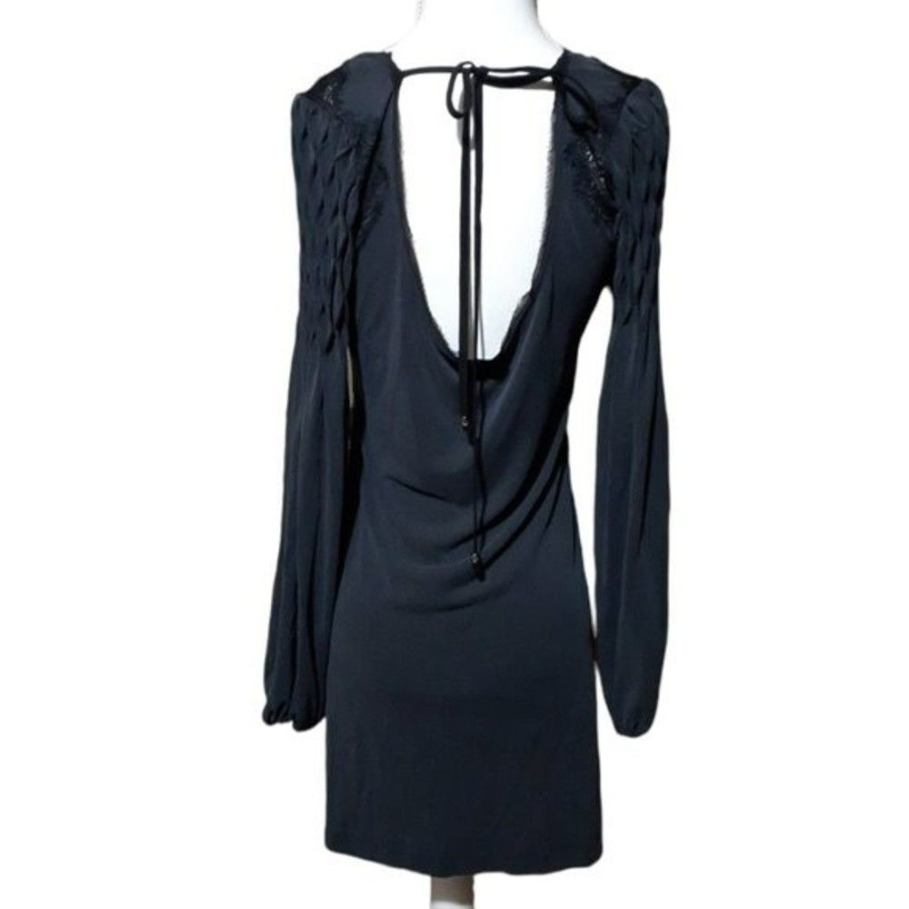 Free People Jessie's Peasant Sleeve Women's Mini Dress Black Honeycomb Detail Sz - Picture 4 of 11